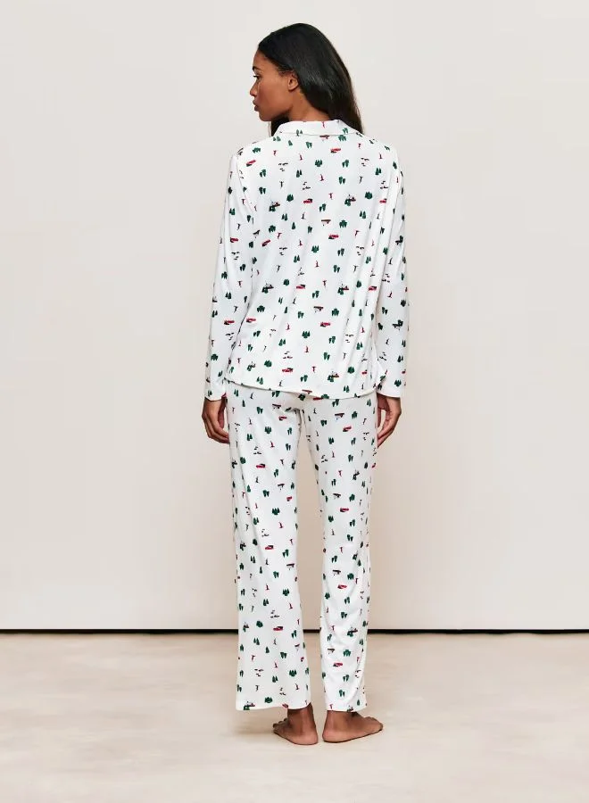 UNDIZ Green Patterned jersey pajama set for Women | Best Price UAE